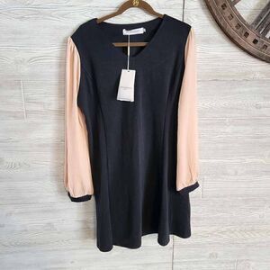 Shift Dress with Nude Sheer Chiffon Sleeves Onuolayichu SZ 3XL Plus Size